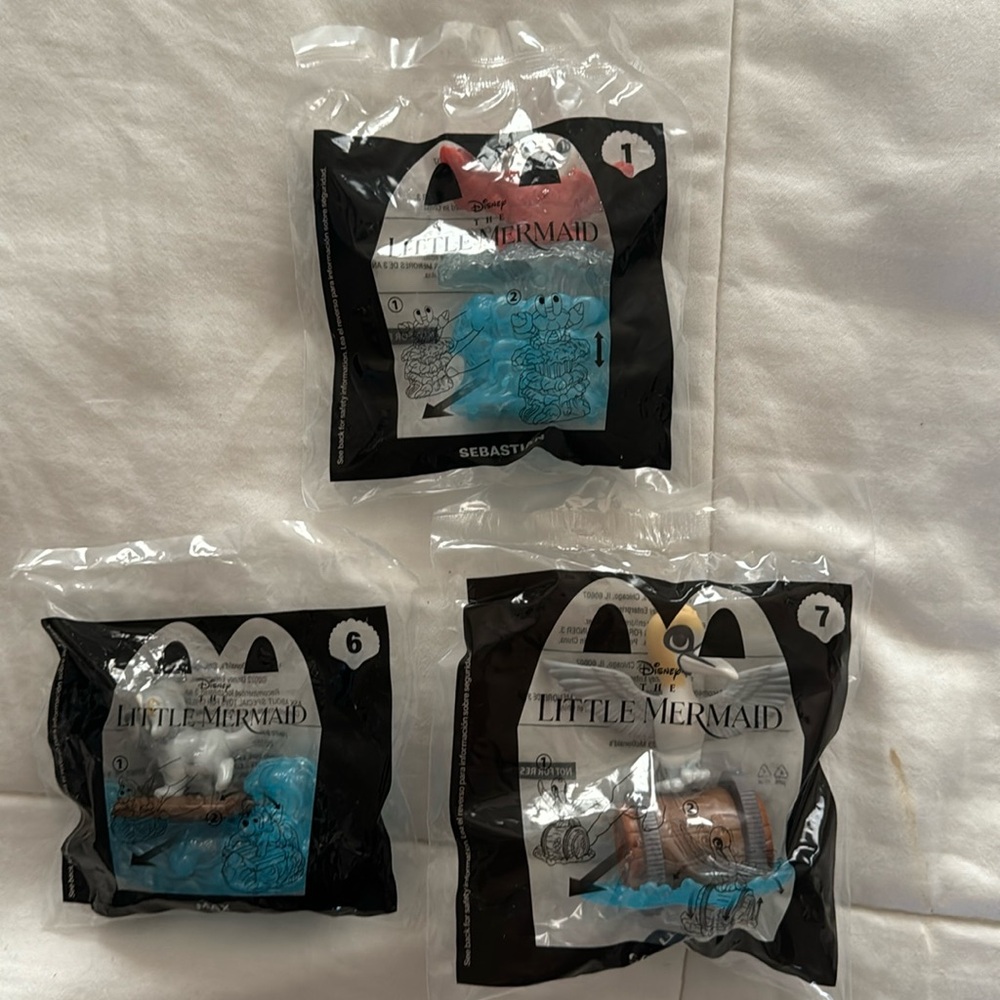 2022 McDonald’s happy meal Little Mermaid toys Sebastian,max,scuttle NEW sealed